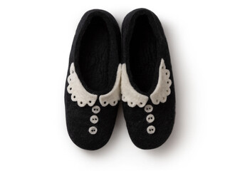Felt slippers on white background in closeup