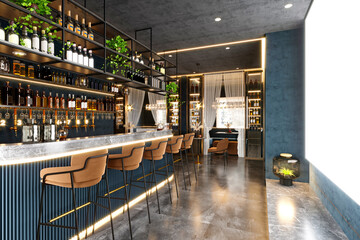 3d render of luxury restaurant cafe ibterior - obrazy, fototapety, plakaty