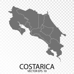 Transparent - High Detailed Grey Map of Costa Rica. Vector Eps 10.