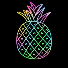 illustration of a pineapple with neon colors on black background