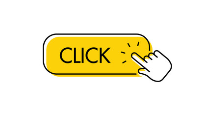 Click here button with hand pointer clicking