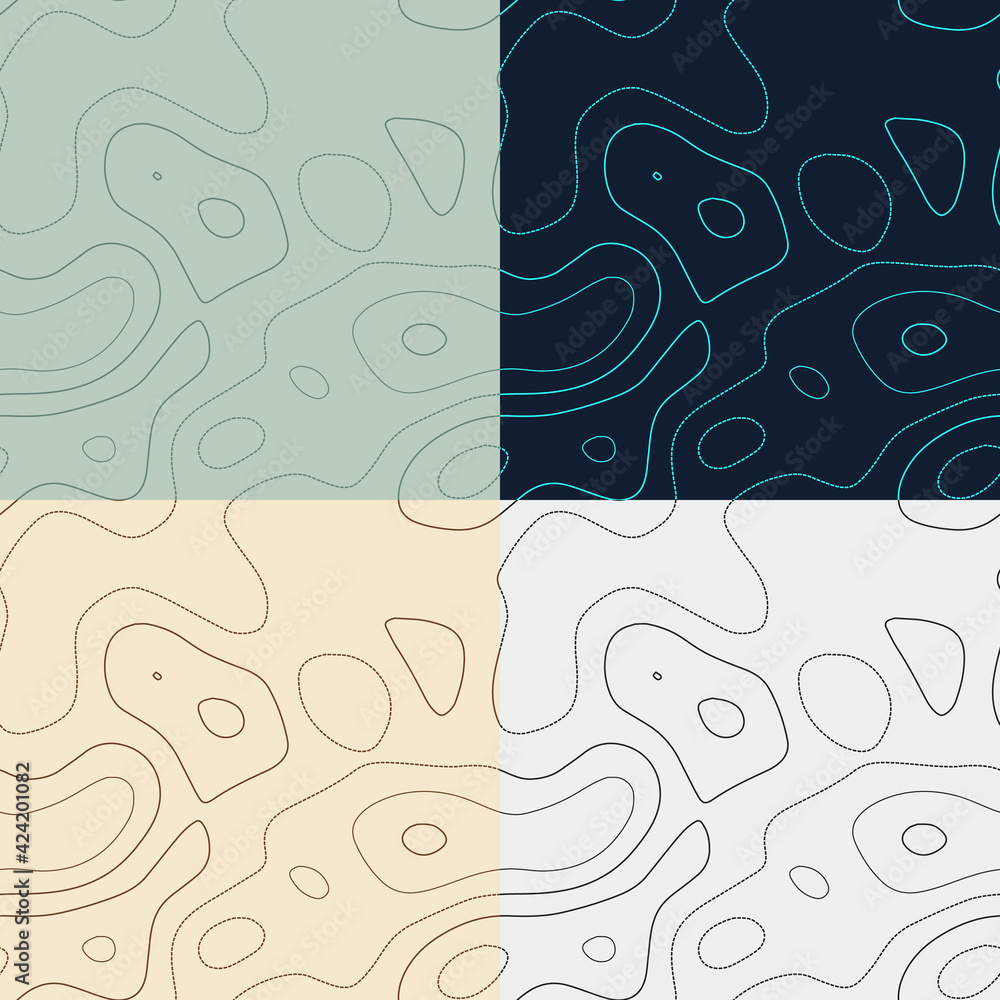 Poster topography patterns. seamless elevation map tiles. awesome isoline background. appealing tileable pa