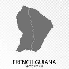 Transparent - High Detailed Grey Map of French Guiana. Vector Eps 10.