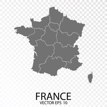 Transparent - High Detailed Grey Map of France. Vector Eps 10.