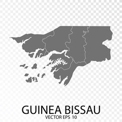 Transparent - High Detailed Grey Map of Guinea Bissau. Vector Eps 10.