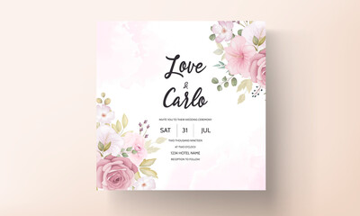 Fototapeta na wymiar Beautiful soft hand drawn floral wedding invitation set
