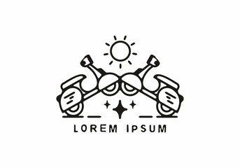 Twin scooter and sun line art illustration