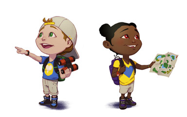 Petit personnage mignon explorateur aventurier en randonnée