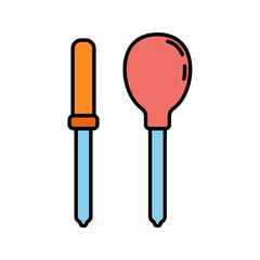 Line color medical pharmaceutical icon retort dropper. Professional equipment symbol. Science, pharmacy medic chemistry background emblem element. Laboratory glass. Vector medical outline illustration