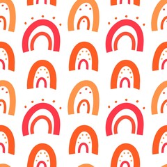 Seamless pattern with abstract shapes in orange and pink on white background. Abstract contemporary style for wallpaper, fabric and packaging. Vector illustration.
