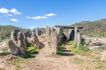 El Pozuelo megalithic dolmen complex in Huelva, Andalucia, Spain. Dolmen number 1 and 2