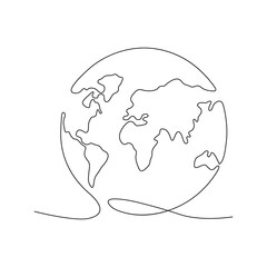 Symbole de dessin de ligne de terre continue. Carte du monde un dessin au trait. Insigne dessiné à la main du globe terrestre. Illustration vectorielle stock isolé sur fond blanc