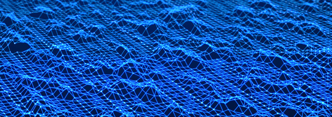 Fototapeta premium Sci-fi background. Digital wave with many particles. Template for festive presentation. 3d rendering