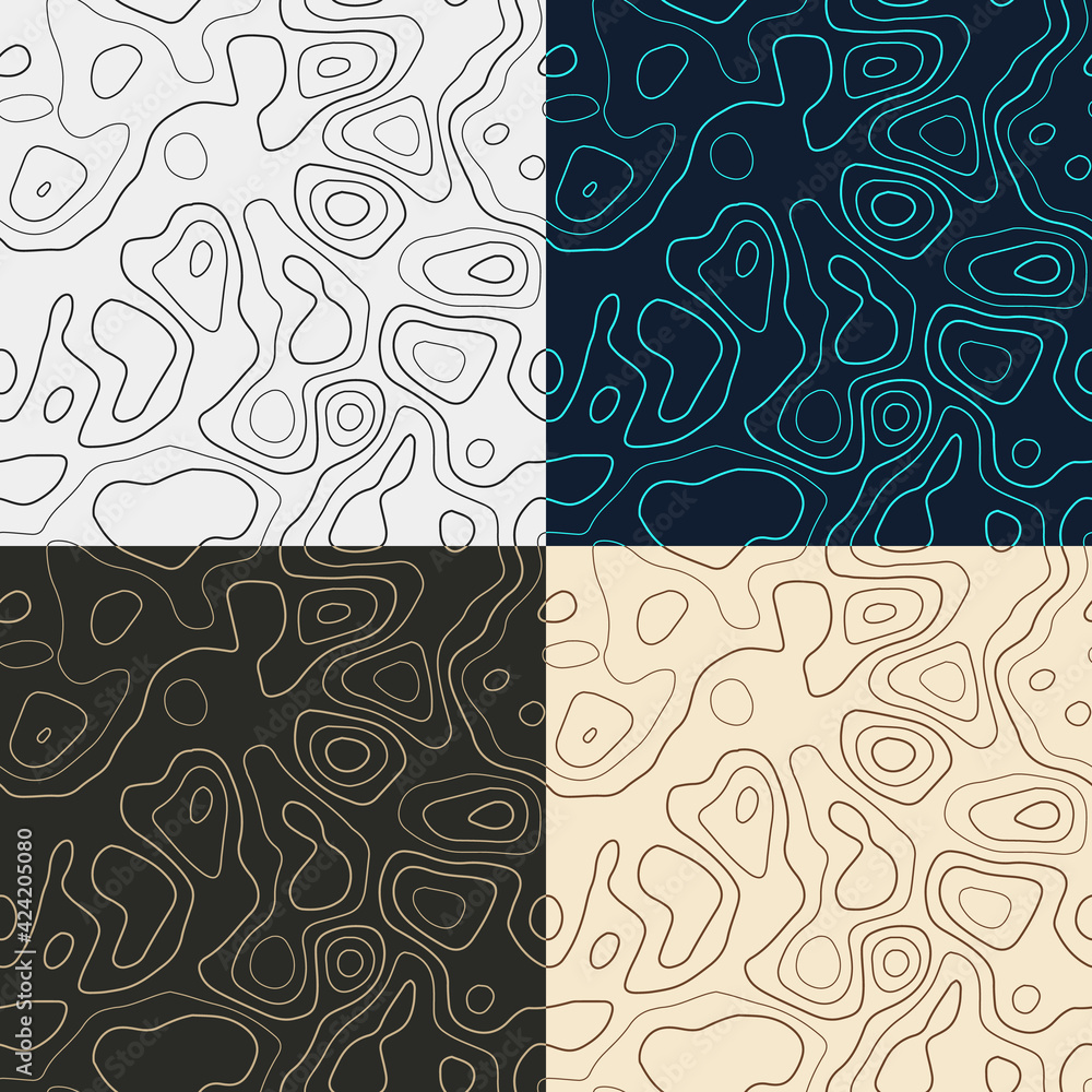Poster topography patterns. seamless elevation map tiles. amazing isoline background. appealing tileable pa