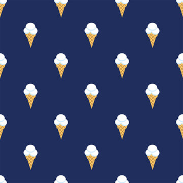 Seamless pattern of ice cream on blue background