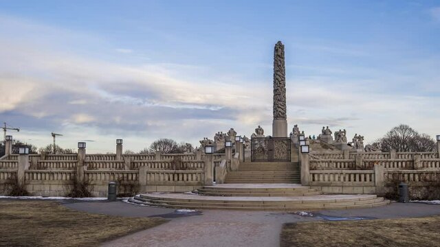 Monolith (Monolitten) - People Visit The Popular Attraction At Vigeland Facility In Frogner Park, Oslo, Norway. -timelapse