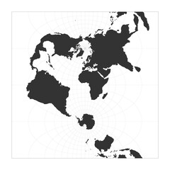 Map of The World. Transverse spherical Mercator projection. Globe with latitude and longitude net. World map on meridians and parallels background. Vector illustration.