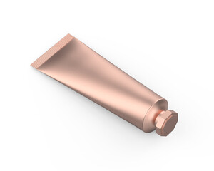 Copper metallic cosmetic tube mockup template on isolated white background, metallic rose gold cosmetic cream gel mock up, 3d illustration