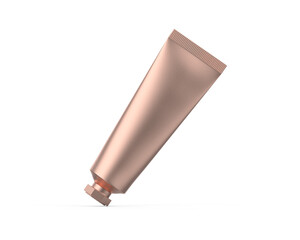 Copper metallic cosmetic tube mockup template on isolated white background, metallic rose gold cosmetic cream gel mock up, 3d illustration