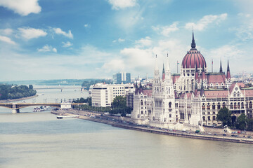 Obraz premium Building of the Hungarian parliament on summer day. Budapest. Hungary