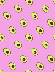Seamless summer pattern with avocado's slices to pink background