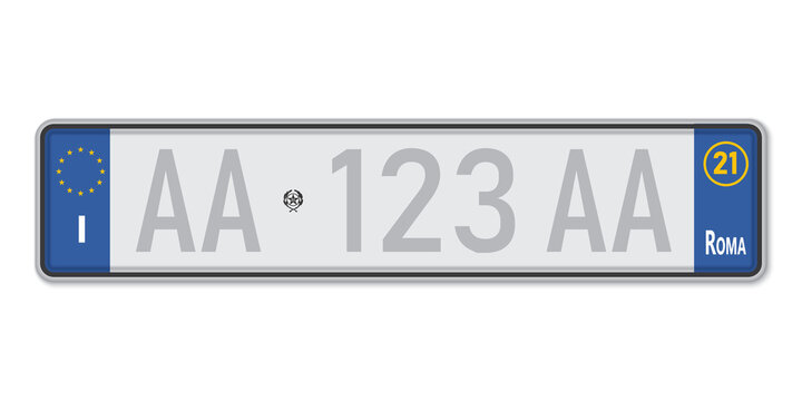 Car number plate. Vehicle registration license of Italy