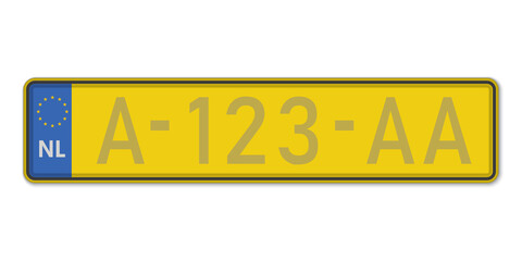 Car number plate. Vehicle registration license of Netherlands