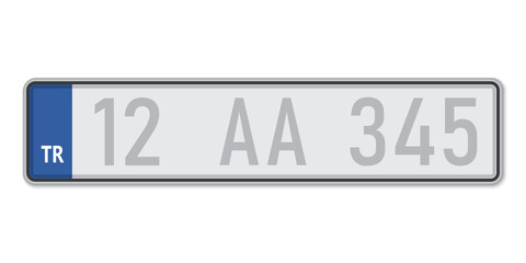 Car number plate. Vehicle registration license of Turkey