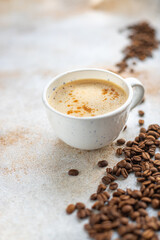 fresh coffee in a white cup hot drink trend meal copy space food background rustic. top view