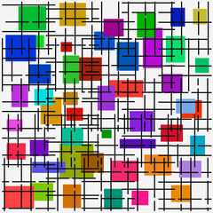 Fototapeta premium Cage And Colorful Squares. Vector Abstract Cage And Squares. Vector Pattern Colorful Art.