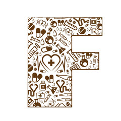 Letter F, alphabet of medicine pills.