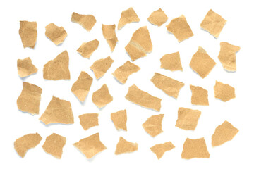Recycled paper craft stick on a white background. Brown paper torn or ripped pieces of paper isolated on white background.