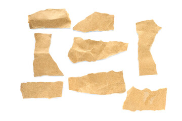 Recycled paper craft stick on a white background. Brown paper torn or ripped pieces of paper isolated on white background.