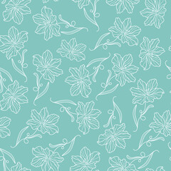 Abstract Flowers Seamless Pattern. Retro Floral Illustration with Classy Typography. Feminine. Modern Template for florist, photographer, fashion blogger, design studio.