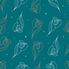 Abstract Flowers Seamless Pattern. Retro Floral Illustration with Classy Typography. Feminine. Modern Template for florist, photographer, fashion blogger, design studio.