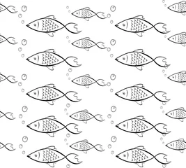 Papier Peint photo autocollant Mer Motif de poisson Doodle fond de poisson