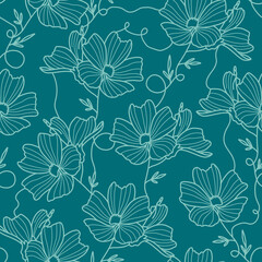 Abstract Flowers Seamless Pattern. Retro Floral Illustration with Classy Typography. Feminine. Modern Template for florist, photographer, fashion blogger, design studio.