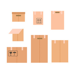 Vector illustration with set of paper moving boxes isolated on white background.