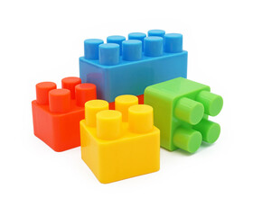 Fototapeta premium Plastic building toy blocks isolated on white background, Cut out with clipping path