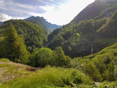 Landscape with waterfall in the Val Lavizzara
