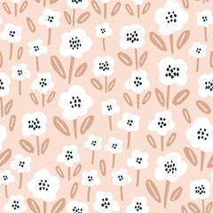 Seamless floral pattern in minimalistic style . Creative blooming texture. Great for fabric, textile Vector Illustration
