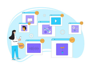 NFT. Non Fungible Token. Vector color illustration.