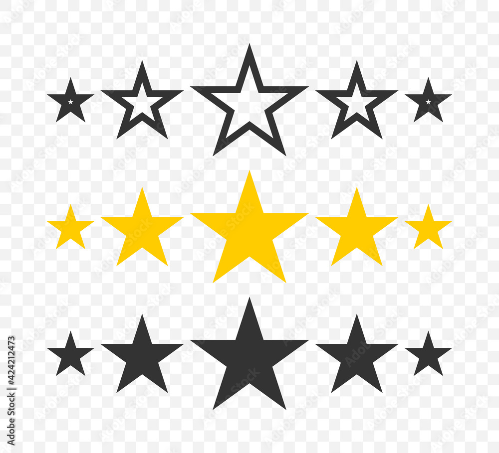 Poster stars collection. five stars vector icons. rating concept. star in simple flat and lines design. vec