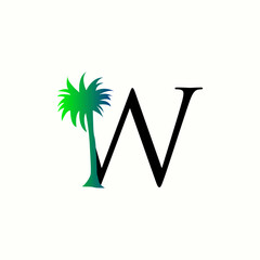 logo coconut tree with letter w vector design	