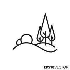 Hilly landscape line icon. Rolling hills outline symbol. Environment, nature and landscape concept vector illustration.