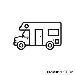 Motorhome line icon. Recreational vehicle outline symbol. Camper van vector illustration.