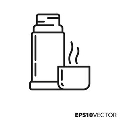 Thermos line icon. Outline symbol of hot drinks or coffee break. Hiking equipment vector illustration.