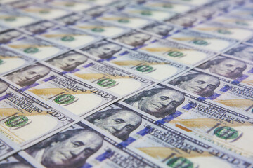 A lot of Money background. Dollars currency notes. Inflation rate. Economic crisis. Сurrency devaluation. Successful business. Close up, soft focus.