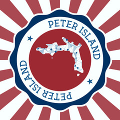 Peter Island Badge. Round logo of the island with a triangular mesh map and radial rays. EPS10 Vector.