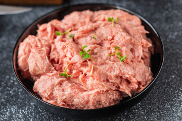 minced meat turkey or chicken grind pork beef lamb healthy diet meal top view copy space for text...